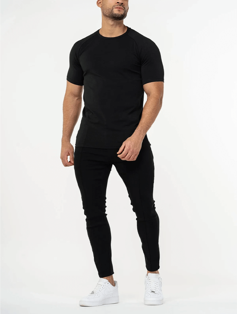 Men's Cotton Stretch Crew Neck T-Shirt 5-Pack in Assorted Colours – close-up view | Hensley London