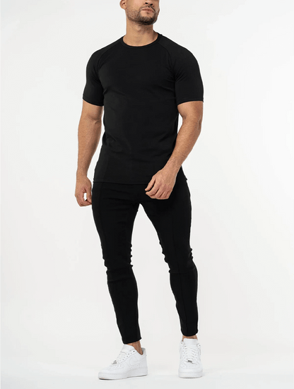 Men's Cotton Stretch Crew Neck T-Shirt 5-Pack in Assorted Colours – close-up view | Hensley London