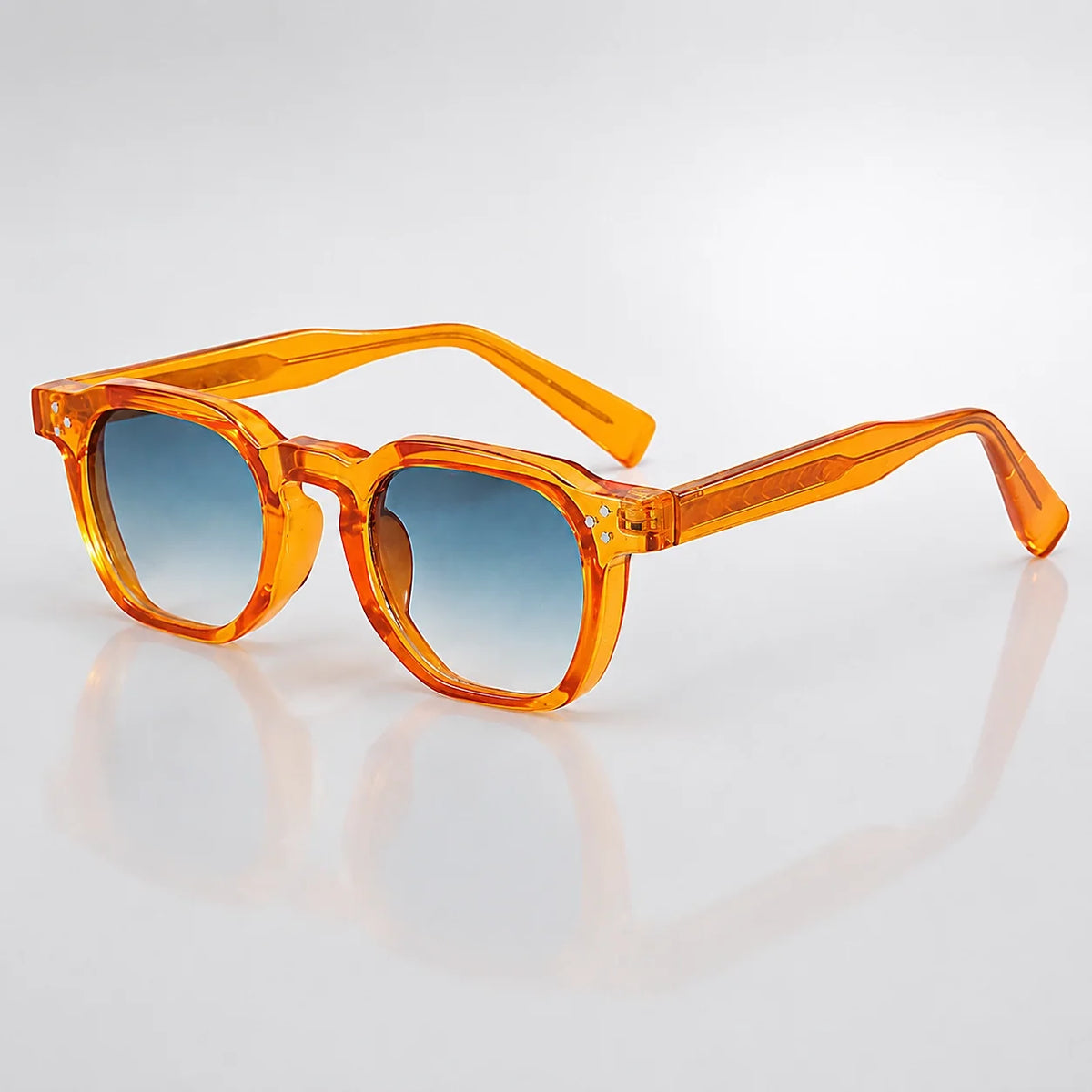 Unisex Rounded Full-Frame Sunglasses in Orange & Blue – product view | Hensley London