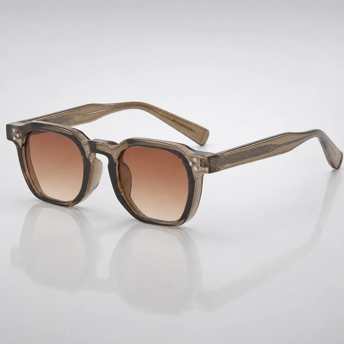 Unisex Rounded Full-Frame Sunglasses in Khaki & Amber – product view | Hensley London
