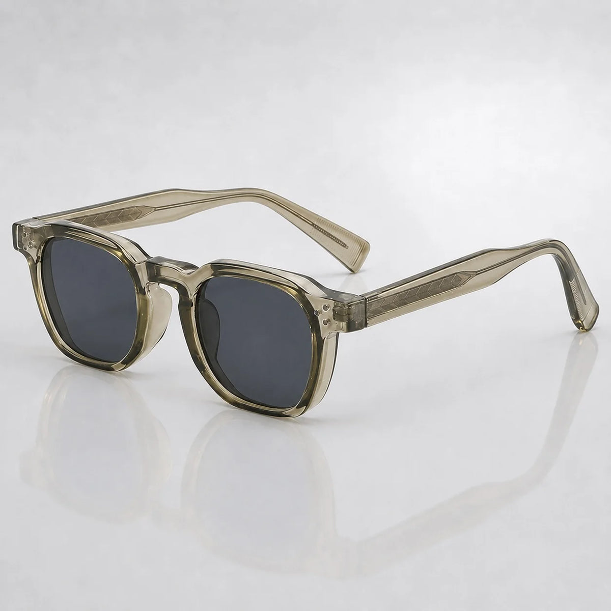 Unisex Rounded Full-Frame Sunglasses in Khaki & Black – product view | Hensley London
