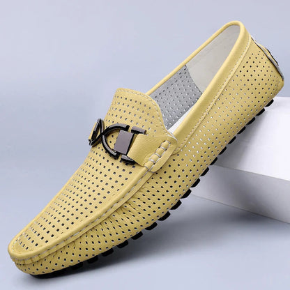 Men's Leather Slip-On Loafers in Sunlit Tan – front view | Hensley London