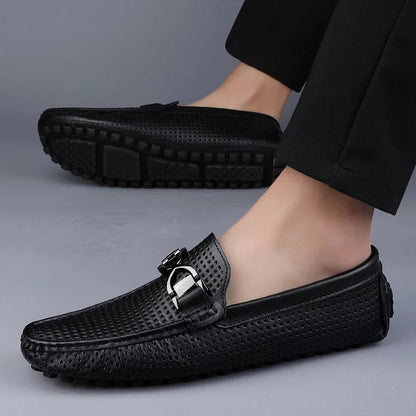 Men's Leather Slip-On Loafers – side view | Hensley London