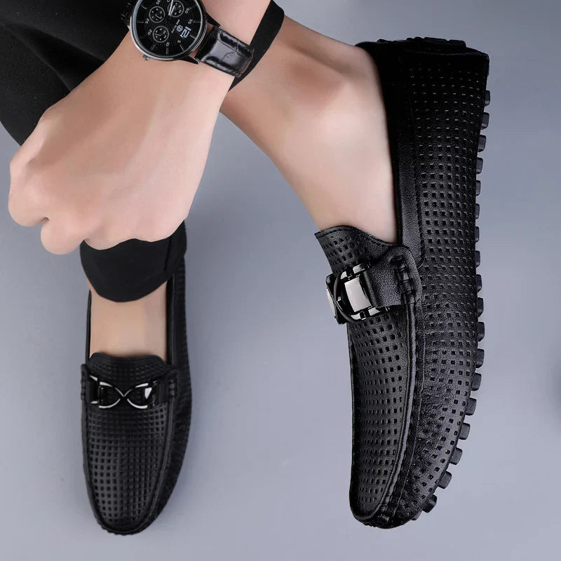 Men's Leather Slip-On Loafers – back view | Hensley London