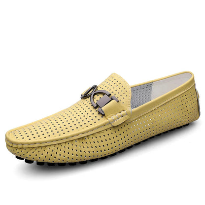 Men's Leather Slip-On Loafers – close-up view | Hensley London