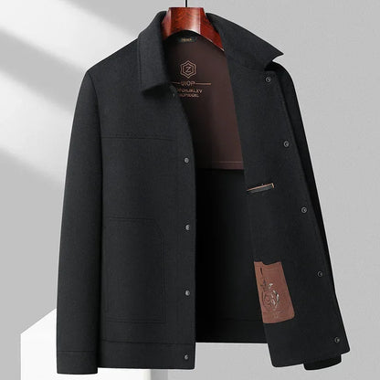 Men's Collared Button-Front Jacket in Black – product view | Hensley London