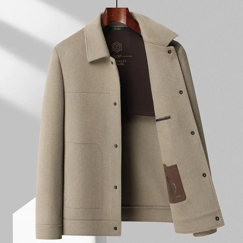 Men's Collared Button-Front Jacket in Imperial Camel – product view | Hensley London