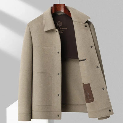 Men's Collared Button-Front Jacket in Imperial Camel – product view | Hensley London
