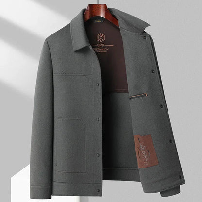 Men's Collared Button-Front Jacket in Oxford Gray – product view | Hensley London