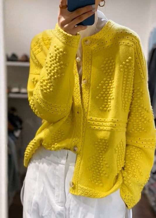 Women's Coat Yellow Knit O-Neck - 1