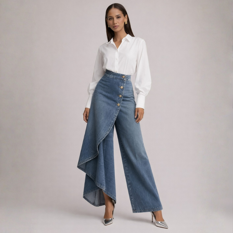 Women's Denim Skirt-Pants – styled view | Hensley London