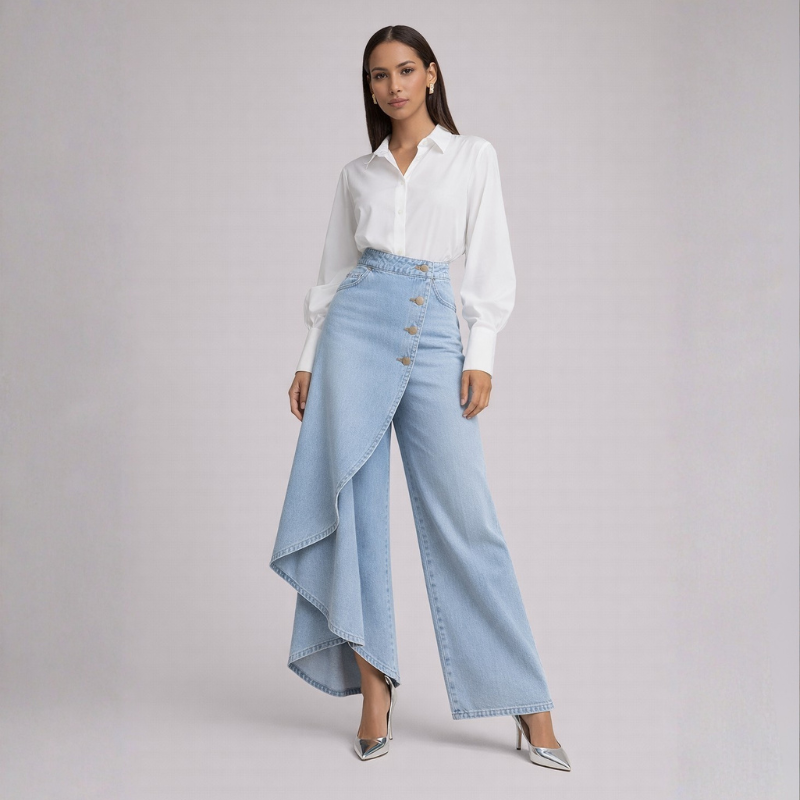 Women's Denim Skirt-Pants – side view | Hensley London