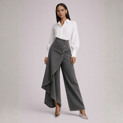 Women's Denim Skirt-Pants in Black – detail view | Hensley London
