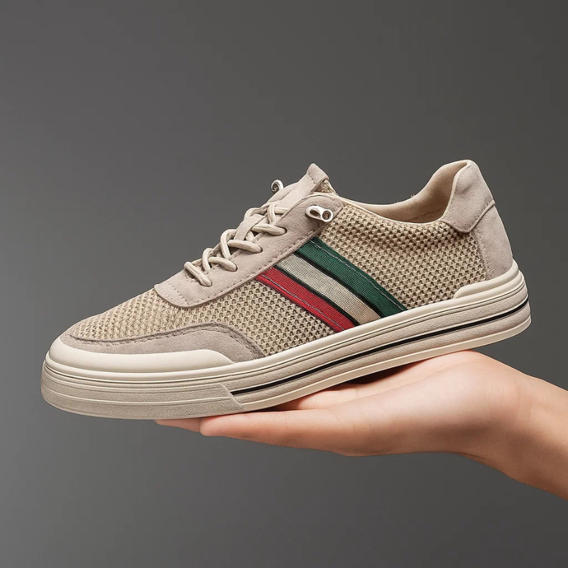 Men's Mesh & Suede Retro Sneakers – product view | Hensley London