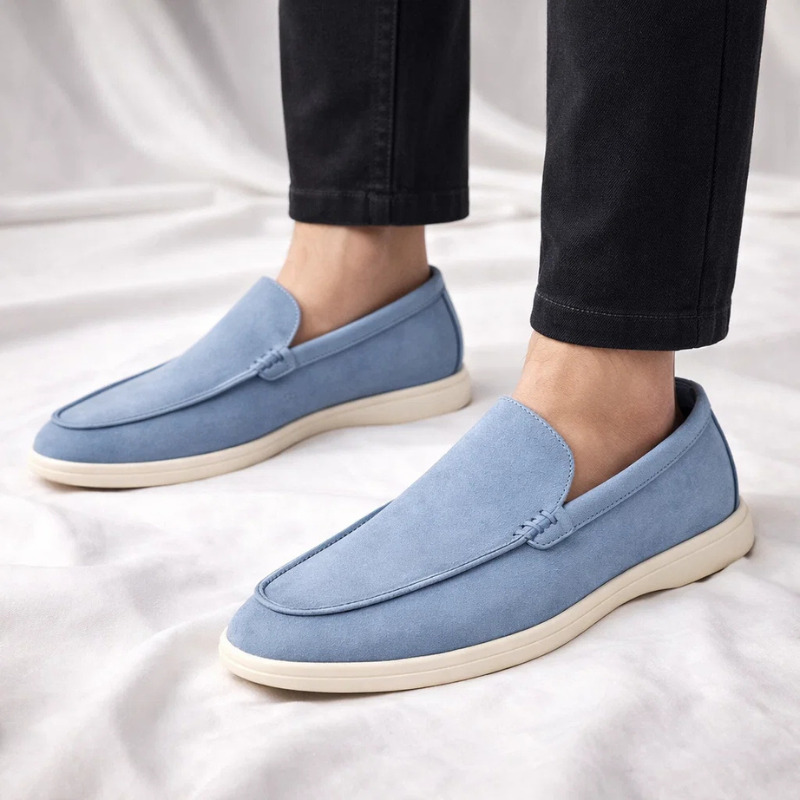 Men's Lustrous Suede Slip-On Loafers – side view | Hensley London
