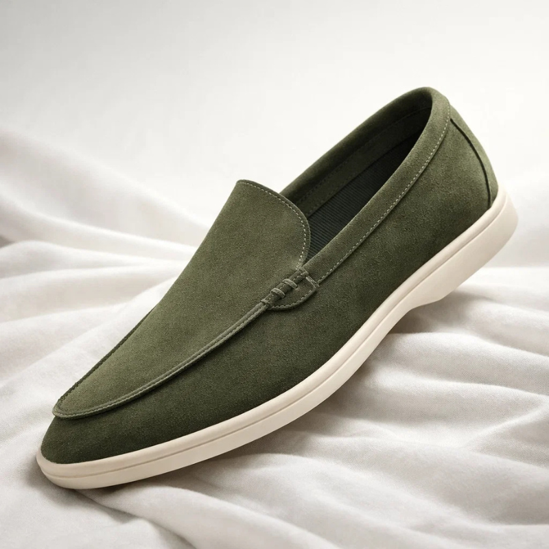 Men's Lustrous Suede Slip-On Loafers – sole detail | Hensley London