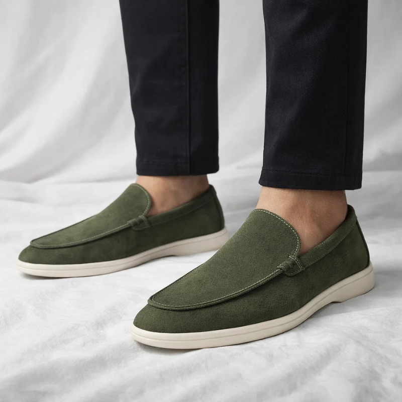 Men's Lustrous Suede Slip-On Loafers – back view | Hensley London