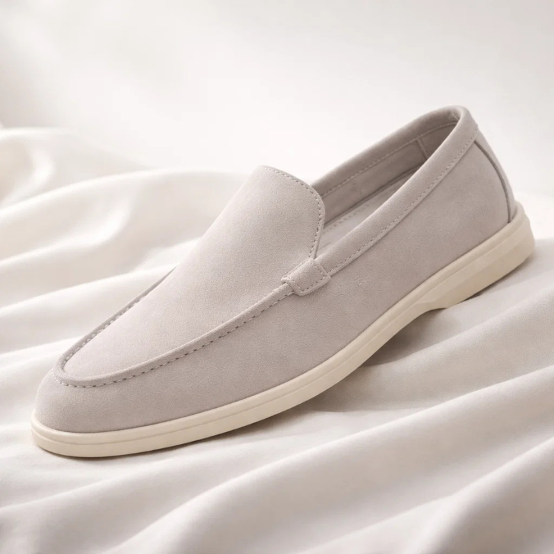 Men's Lustrous Suede Slip-On Loafers – worn view | Hensley London