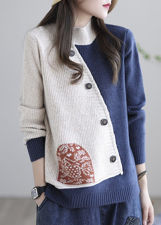 Women's Knitted Top Beige Blue Print Size 4XL - 1