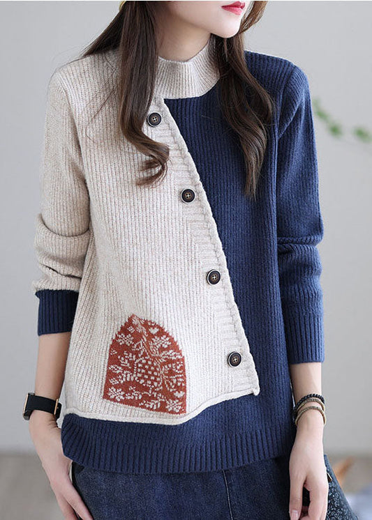 Women's Knitted Top Beige Blue Print Size 4XL - 2