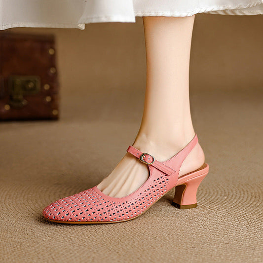 Women's Leather Slingback Block Heels – product view | Hensley London
