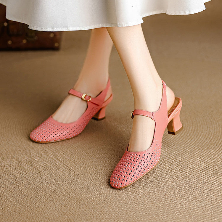 Women's Leather Slingback Block Heels – product view | Hensley London
