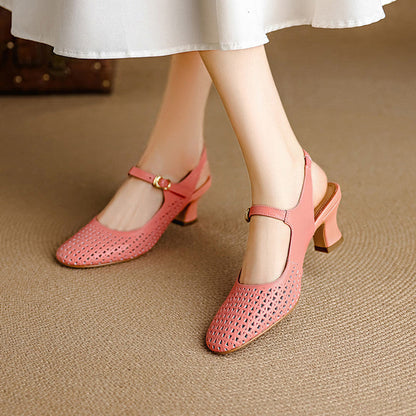 Women's Leather Slingback Block Heels – product view | Hensley London