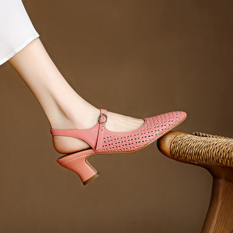 Women's Leather Slingback Block Heels – product view | Hensley London