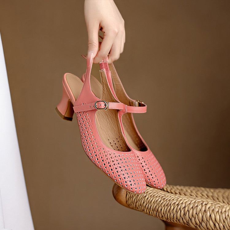 Women's Leather Slingback Block Heels – product view | Hensley London
