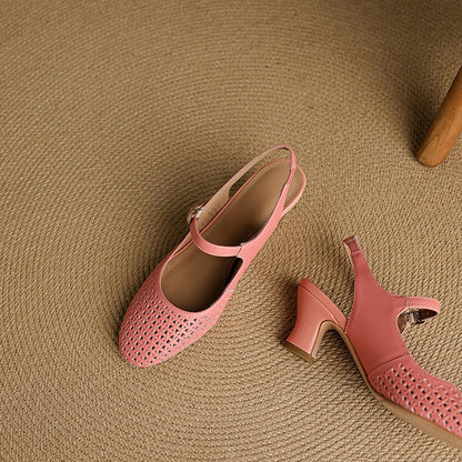 Women's Leather Slingback Block Heels – product view | Hensley London
