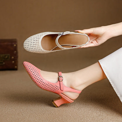 Women's Leather Slingback Block Heels – product view | Hensley London