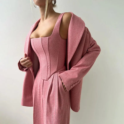 Women's Corset-Top Three-Piece Trouser Set in Pink – Product view | Hensley London