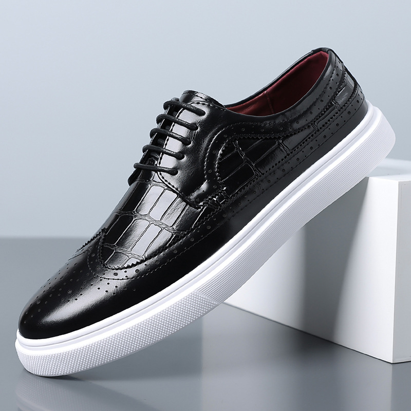 Men's Italian Leather Croc-Embossed Brogue Dress Shoes – brogue detail close-up | Hensley London