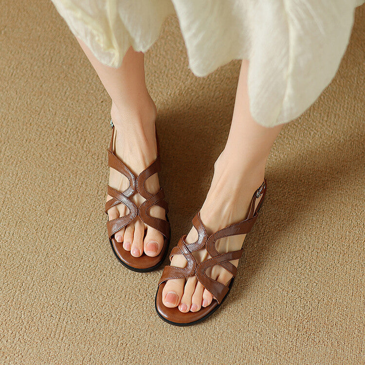 Women's Genuine Leather Gladiator Slingback Sandals in Beige – side profile | Hensley London