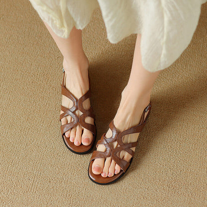 Women's Genuine Leather Gladiator Slingback Sandals in Beige – side profile | Hensley London