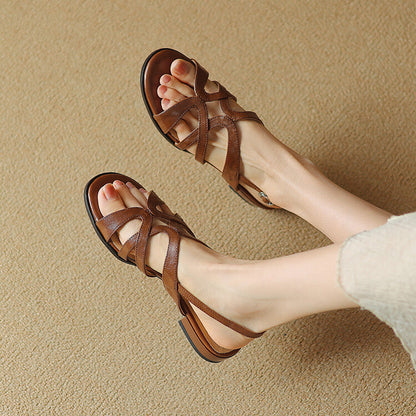 Women's Genuine Leather Gladiator Slingback Sandals in Black – angled view | Hensley London