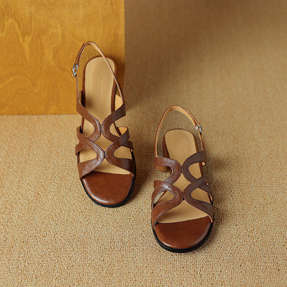 Women's Genuine Leather Gladiator Slingback Sandals in Brown – top view | Hensley London