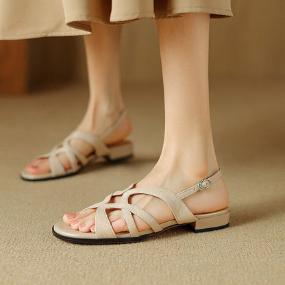 Women's Genuine Leather Gladiator Slingback Sandals in Black – heel detail | Hensley London