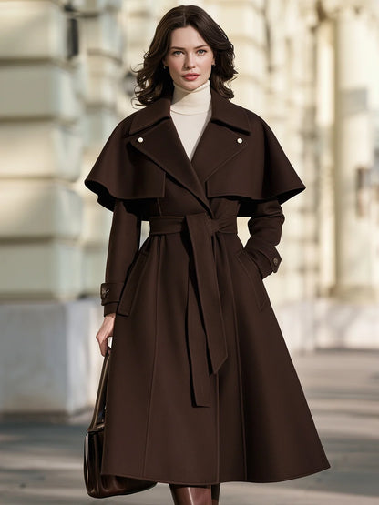 Women's Belted Capelet Trench-Style Coat in Brown – Product view | Hensley London