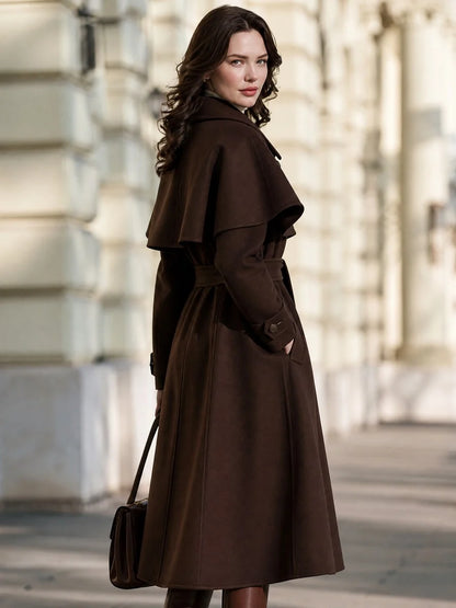 Women's Belted Capelet Trench-Style Coat in Brown – Product view | Hensley London