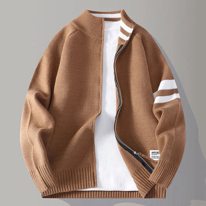 Men's Knit Zip Sweater in Sienna Brown - back view | Hensley London