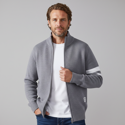 Men's Knit Zip Sweater in Slate Gray - front view | Hensley London