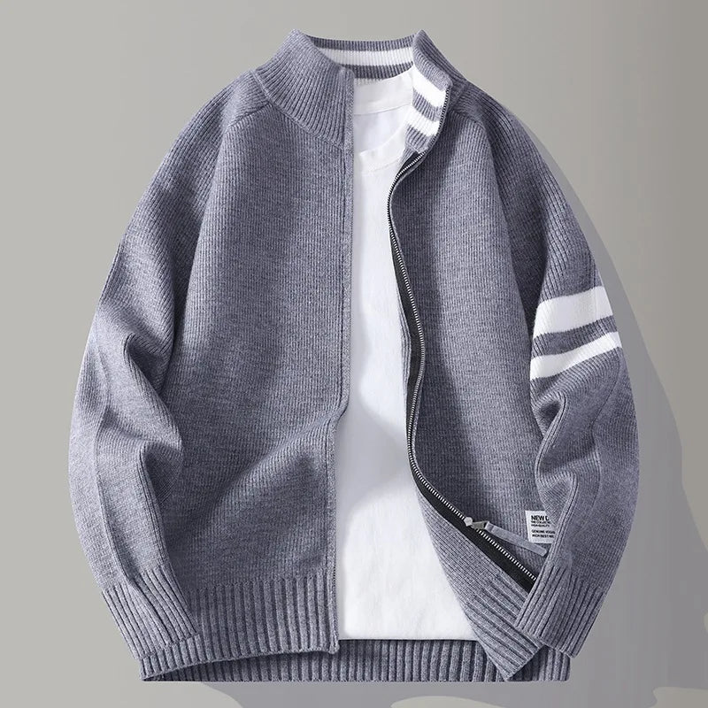 Men's Knit Zip Sweater in Slate Gray - detail view | Hensley London