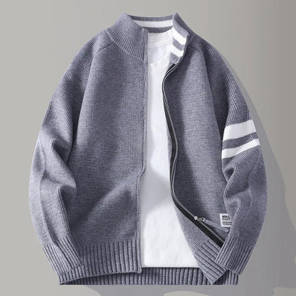 Men's Knit Zip Sweater in Slate Gray - detail view | Hensley London