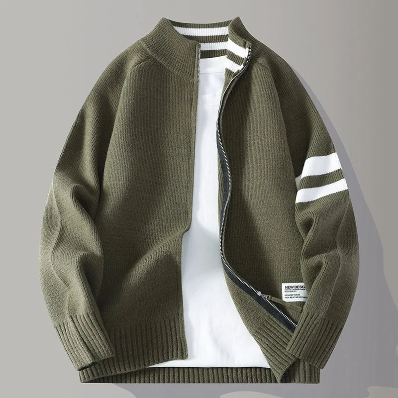 Men's Knit Zip Sweater in Charcoal - front view | Hensley London