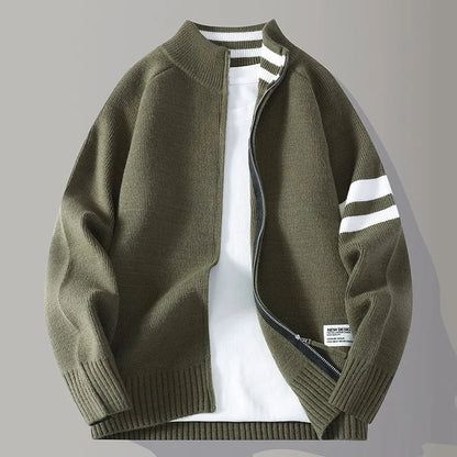 Men's Knit Zip Sweater in Charcoal - front view | Hensley London