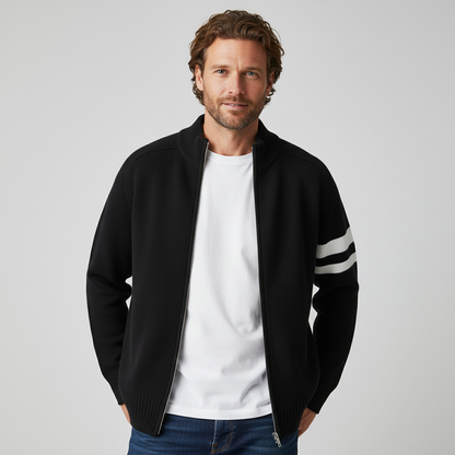 Men's Knit Zip Sweater in Charcoal - detail view | Hensley London