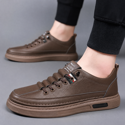 Men's Genuine Leather Low-Top Sneakers in Espresso – side profile | Hensley London