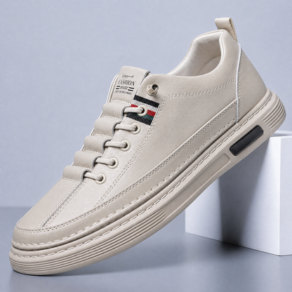 Men's Genuine Leather Low-Top Sneakers in White – back view | Hensley London