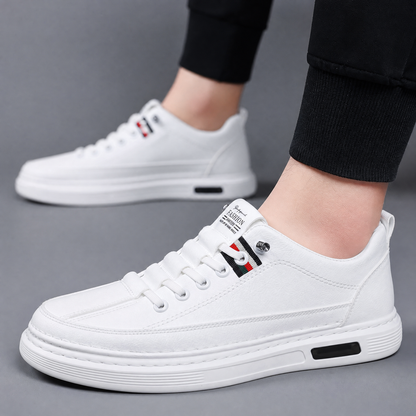 Men's Genuine Leather Low-Top Sneakers in Espresso – top view | Hensley London